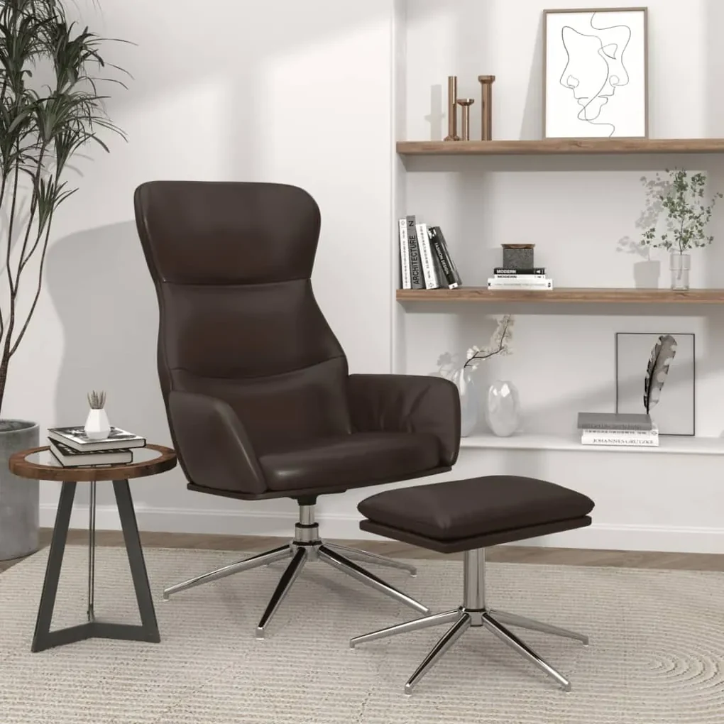 3097441 vidaXL Scaun de relaxare cu taburet, maro lucios, piele ecologică