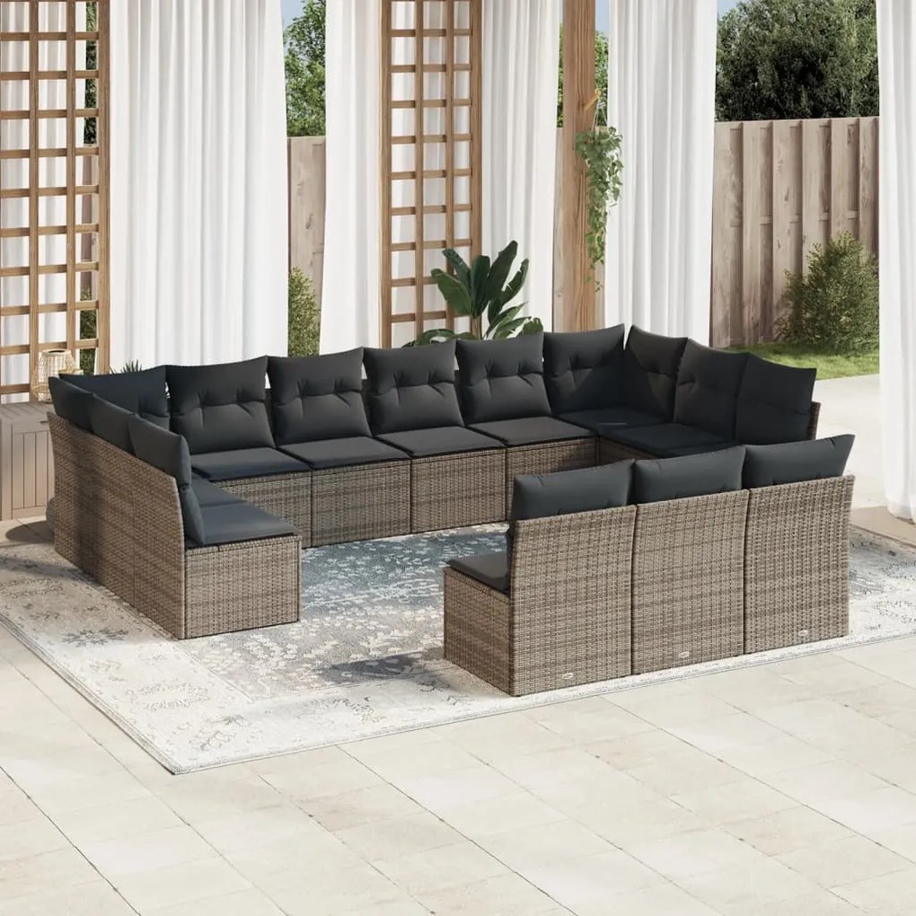 vidaXL Set mobilier de grădină cu perne, 13 piese, gri, poliratan