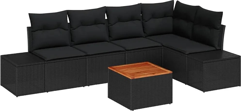 vidaXL Set de canapele pentru grădină cu pernă 6 pcs Negru poliratan