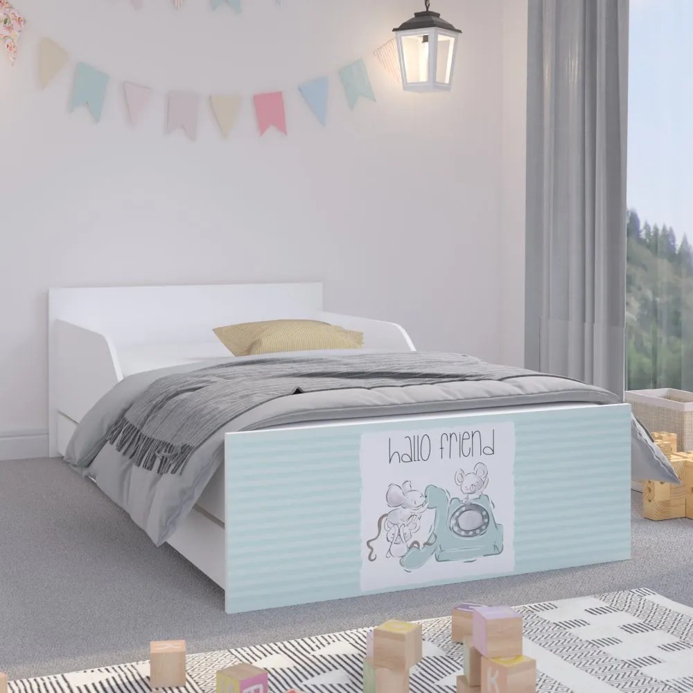 Pat pentru copii HELLO FRIEND cu șoricei 160 x 80 cm