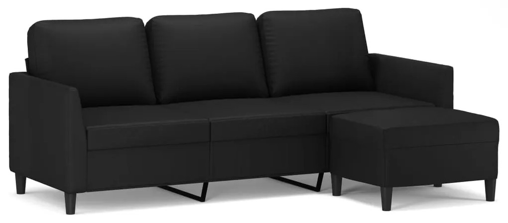 3153497 vidaXL Canapea cu 3 locuri și taburet, negru, 180 cm, piele ecologică