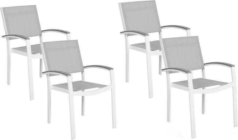 Set de 4 scaune de gradina PERETA, PVC/poliester, albe/gri, 46 x 50 x 86 cm