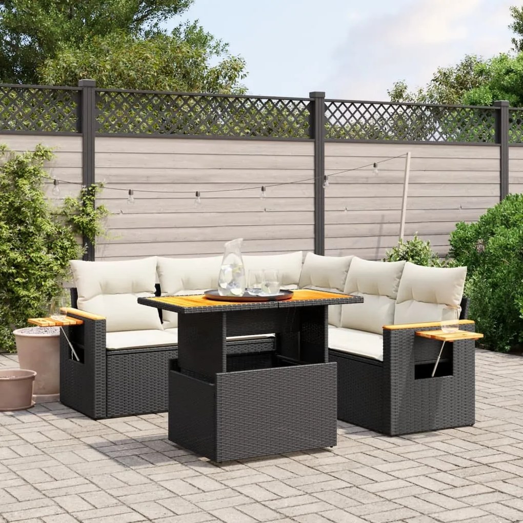 3273513 vidaXL Set mobilier de grădină cu perne, 6 piese, negru, poliratan