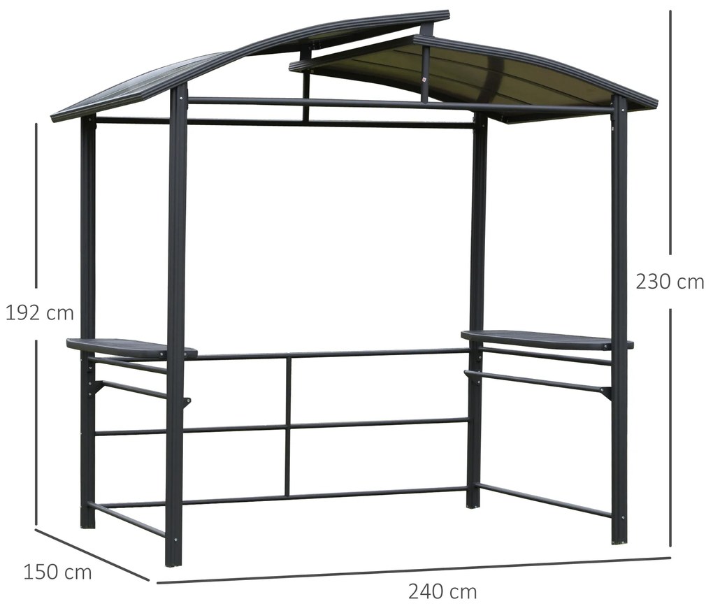 Foisor de Gradina Outsunny din Otel, Acoperis Policarbonat, Rafturi 240x150x230cm, Gri | Aosom RO