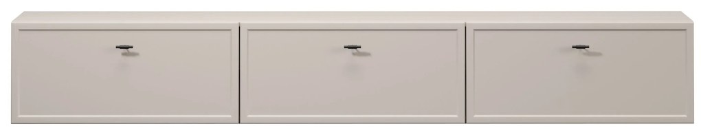 Comodă TV suspendată Lorini 200 cm cu sertare - cashmir / mânere negre T-bar