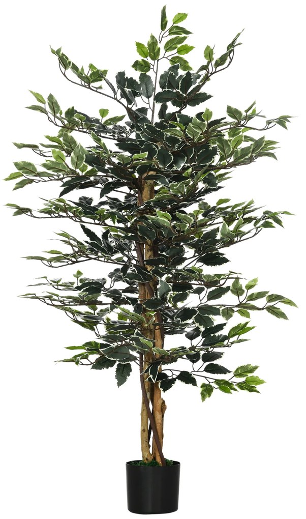 HOMCOM Ficus artificial in ghiveci cu 702 frunze multicolore, Plante artificiale pentru interior si exterior, 130 cm | AOSOM RO