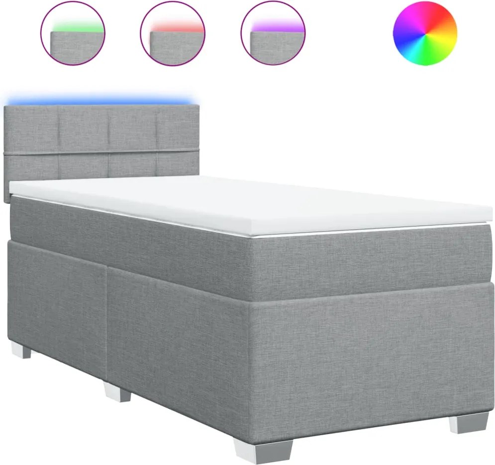 vidaXL Pat continental cu saltea, gri deschis, 80x200 cm, textil