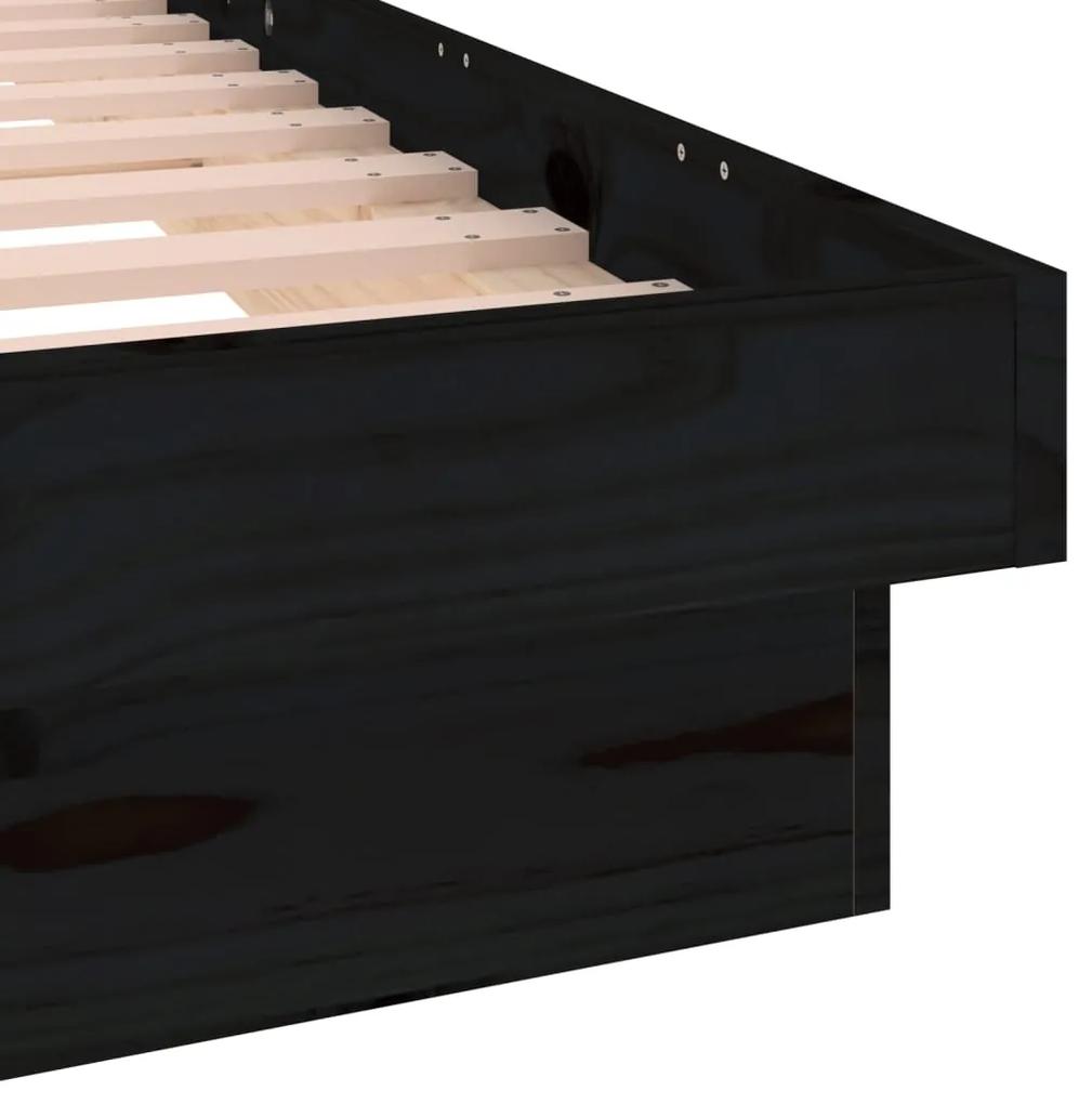 Cadru de pat LED, negru, 100x200 cm, lemn masiv de pin Negru, 100 x 200 cm