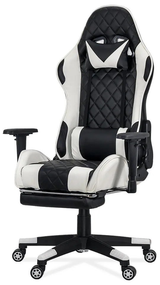 Scaun gaming alb din piele ecologica, ajustabil, cu design racing OFF 307