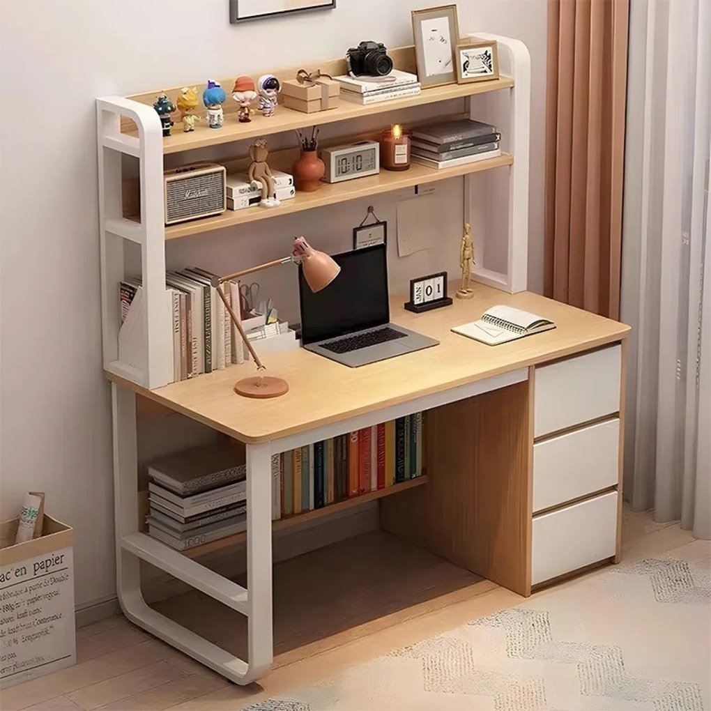 Birou cu raft Soco MDF natural - alb 120x50x144cm