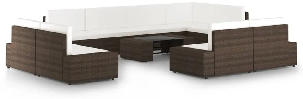 vidaXL Set mobilier de grădină cu perne, 10 piese, maro, poliratan