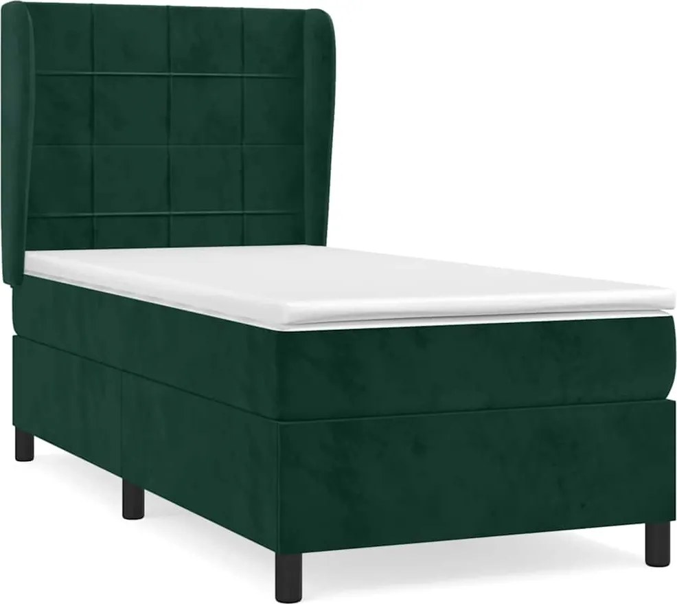 vidaXL Pat box spring cu saltea, verde închis, 100x200 cm, catifea