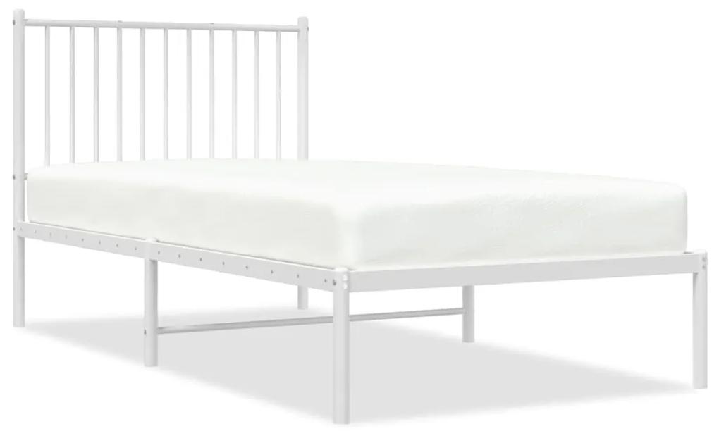 350923 vidaXL Cadru de pat metalic cu tăblie, alb, 90x190 cm
