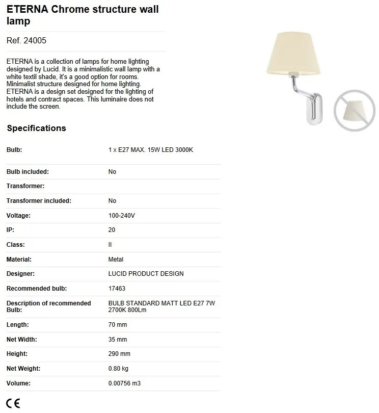 Aplica de perete moderna design elegant ETERNA crom/alb