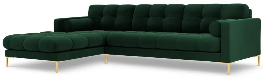 Colțar tapițat Bali, Verde/5 locuri/picioare gold/partea stângă/ L293 x l185 x h75