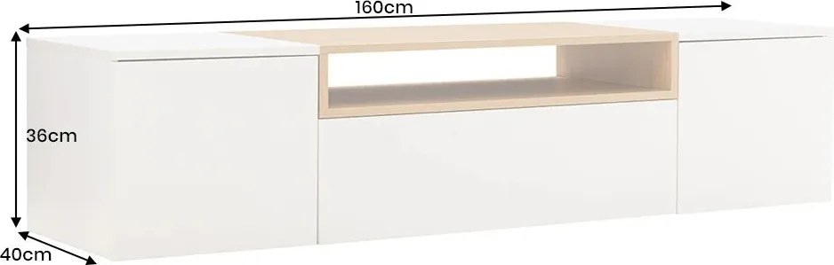 Comoda TV suspendata LOFT 160cm natur/ alb
