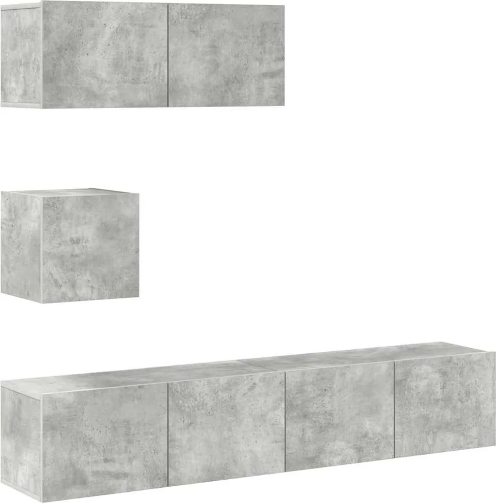 vidaXL Set dulap TV, 4 piese, gri beton, lemn prelucrat