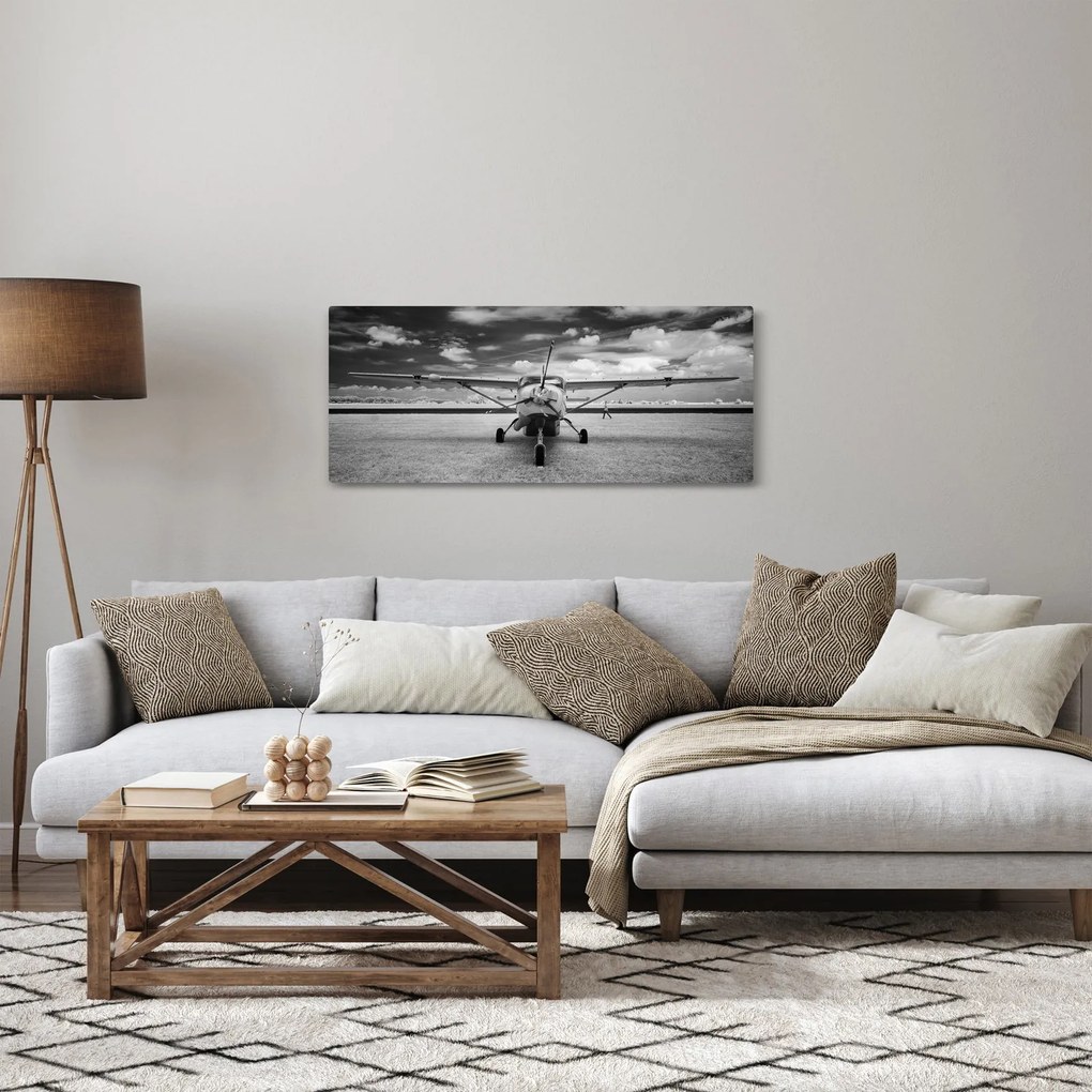 Tablou - Avion alb-negru și alb-negru (120x50 cm)