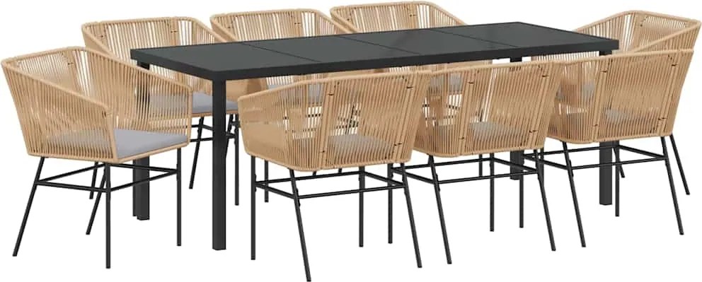 vidaXL Set de masă pentru grădină 9 pcs Maro Oțel vopsit electrostatic