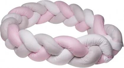 Protectie laterala patut bebe bumper impletit bumbac White Pink Grey 210 cm