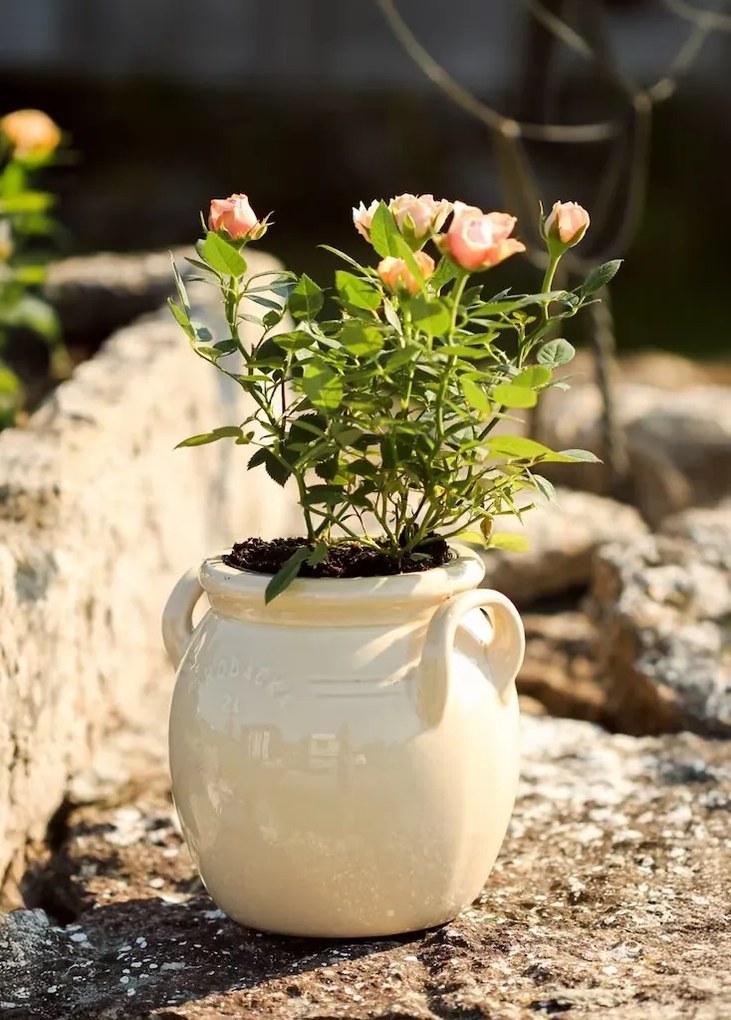 Ghiveci din ceramică glazurată manual 2L alb înalt, „Brobacka"