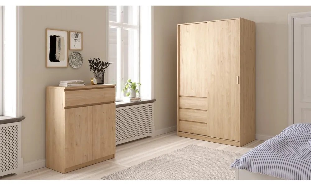 Șifonier în culoare naturală cu aspect de lemn de stejar cu ușă glisantă 119x200x60 cm Naia – Tvilum