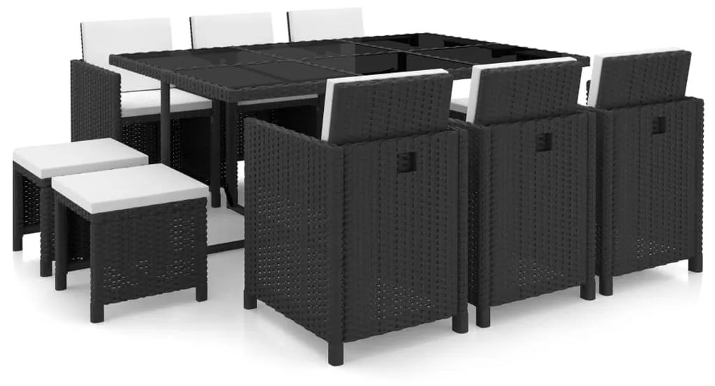 vidaXL Set mobilier de exterior cu perne, 11 piese, negru, poliratan