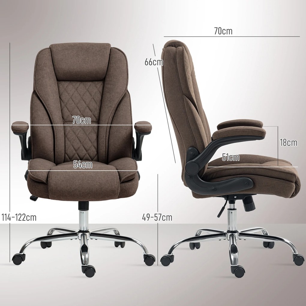 HOMCOM Scaun de birou, scaun birou ergonomic, inaltime reglabila, brate rabatabile, 70 x 70 x 114-122 cm, maro | Aosom Romania