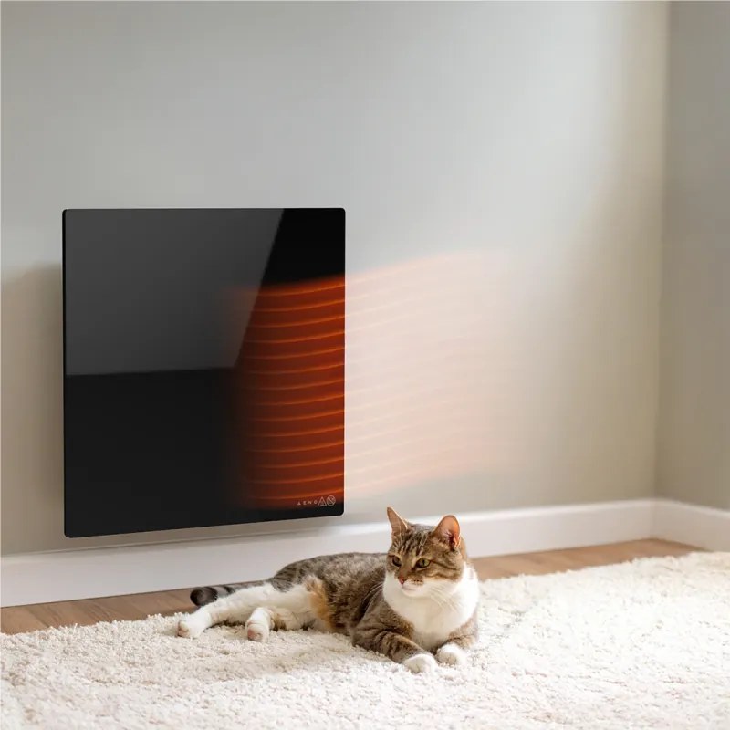 Convector electric de perete AENO AGH0012S, 500W, 12 m², LED, Wi-Fi, Senzori de inclinare si cadere, IP24, Negru