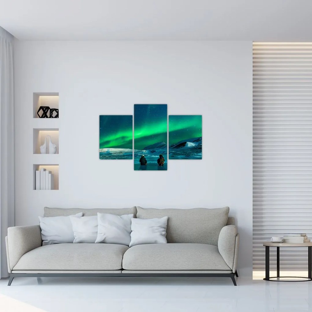 Tablou cu oameni la Aurora borealis (90x60 cm)