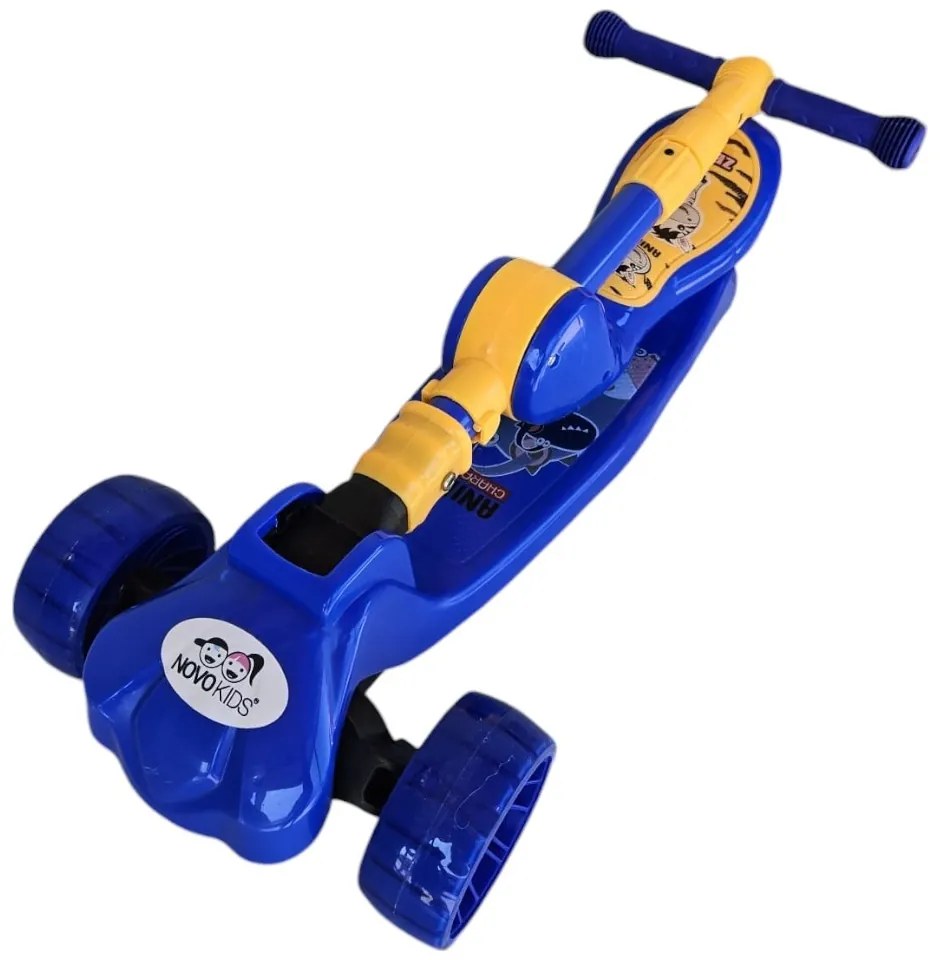 Trotineta 2 in 1 pentru copii cu roti luminoase din silicon NOVOKIDS™ Mini Scooter 8010, Cu melodii , 3 roti, Pliabila, Maner reglabil pe inaltime,