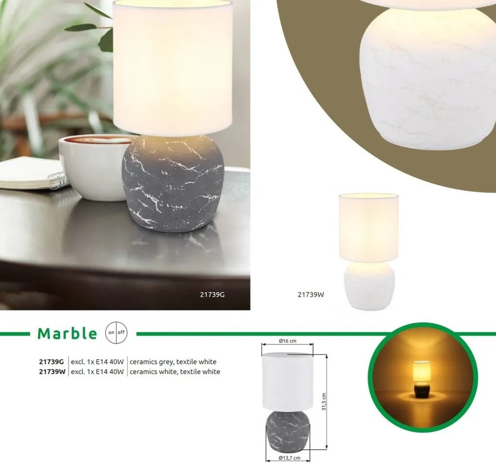 Veioza de masa ceramica alba textil alb MARBLE