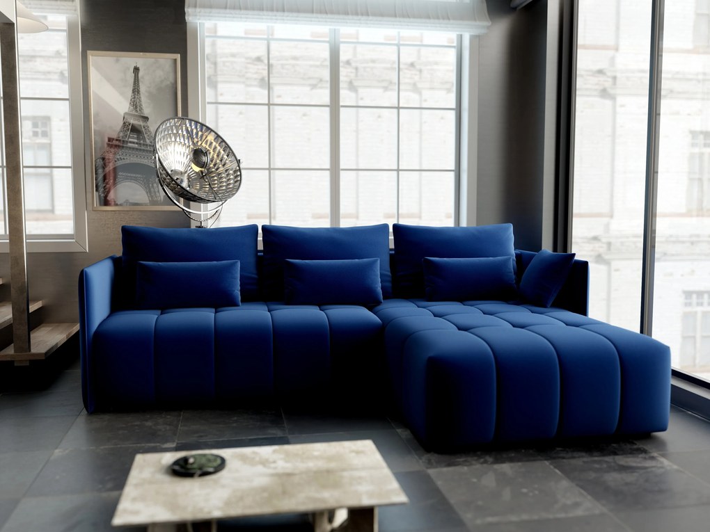 Colțar extensibil dumonde cu ladă de depozitare si sezut confortabil din spuma high-density, Malta Royal Blue II 235x185 cm