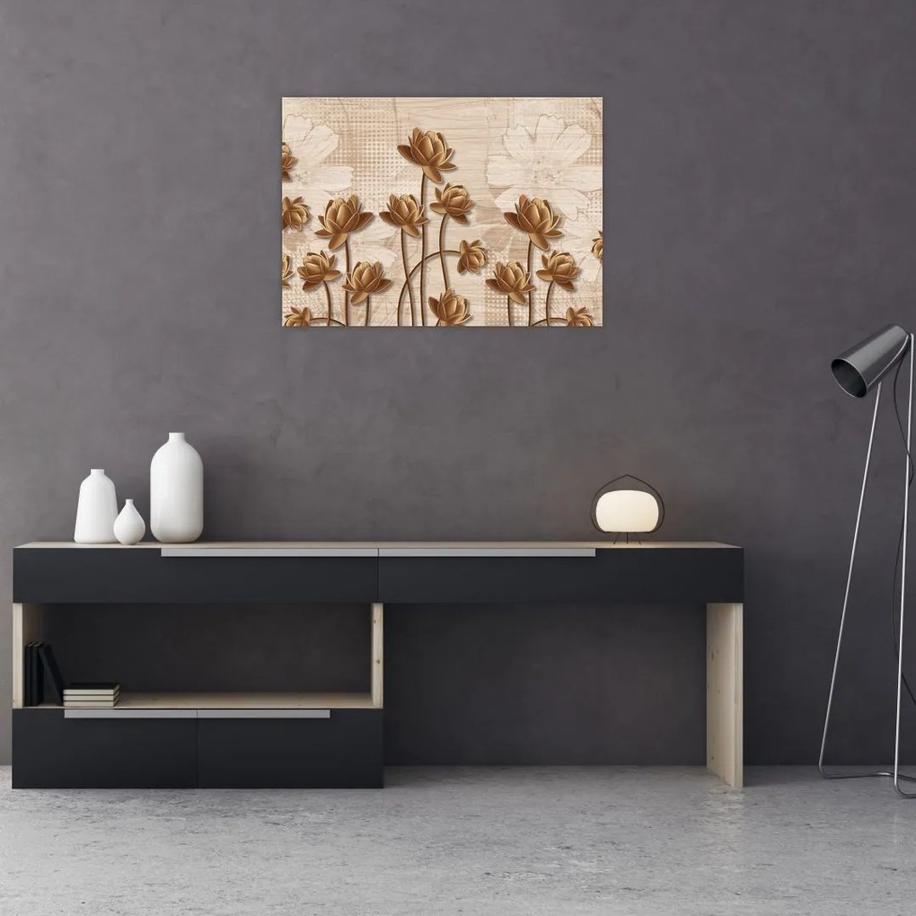 Tablou cu abstracția florilor - maro (70x50 cm)
