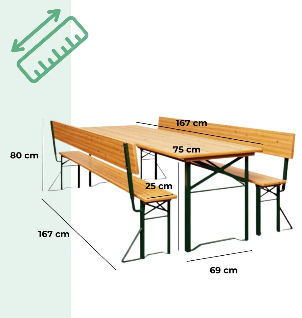 Set de masă pentru bere PRAKTIK cu spătar, 170cm, maro Jurhan