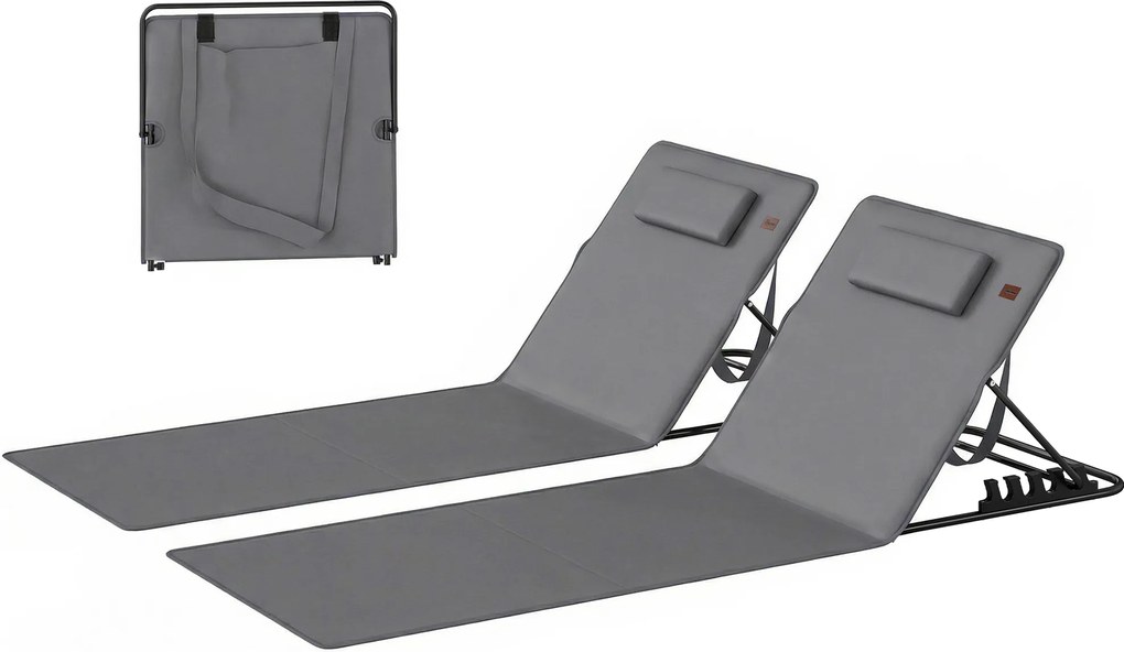 Outsunny Set de 2 șezlonguri de plajă cu spătar reglabil, pliabile și ușoare, cu pernă și buzunar de depozitare | Aosom Romania
