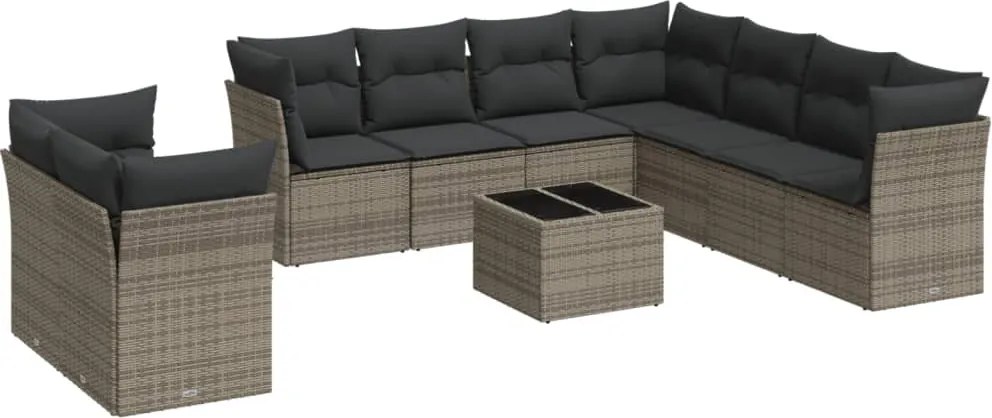 vidaXL Set mobilier de grădină cu perne, 10 piese, gri, poliratan
