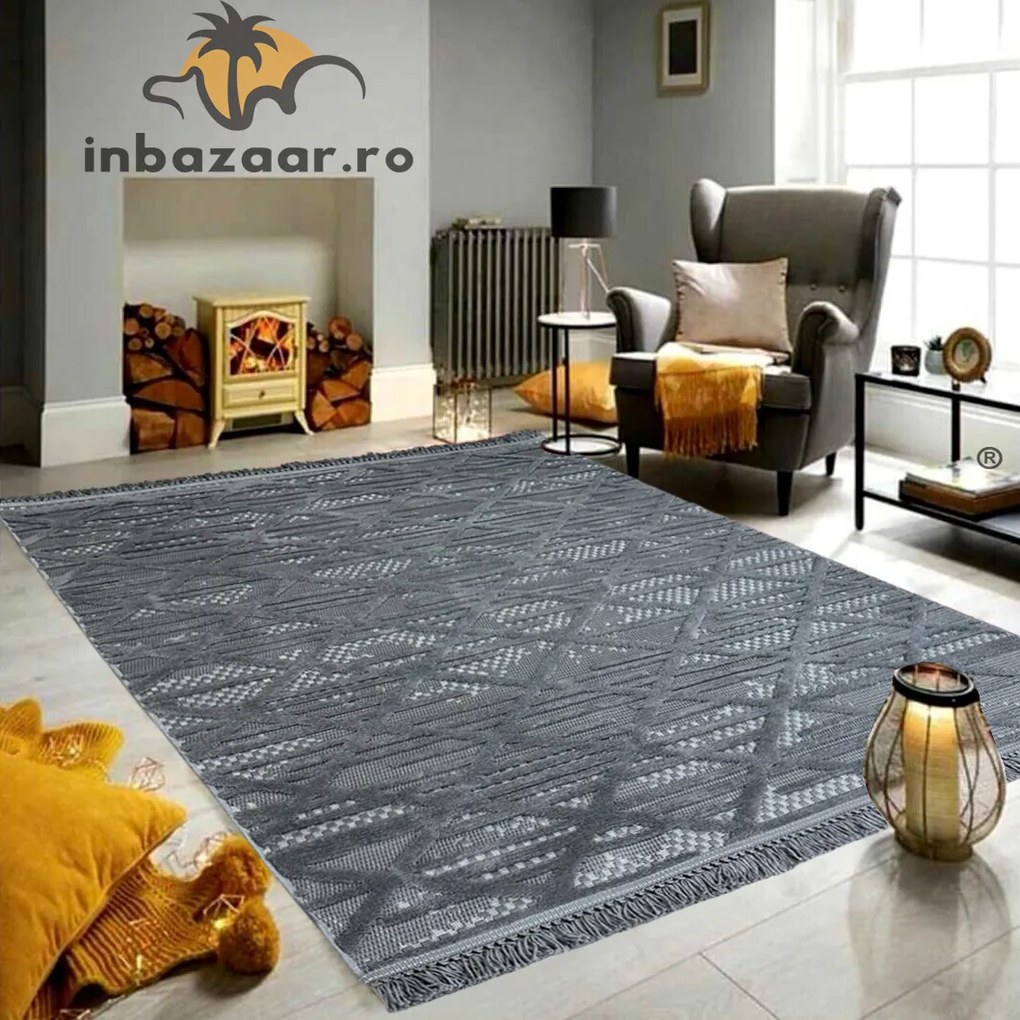 Covor 3D in relief zigzag 036A 80x300 cm Antracit