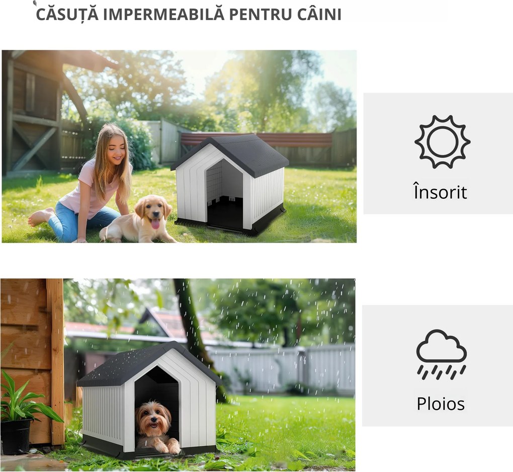 PawHut Niche pentru câine pentru exterior, adăpost impermeabil cu fereastră, din plastic, 62lungime x 61Lățime x 60Înălțime cm, gri | Aosom Romania