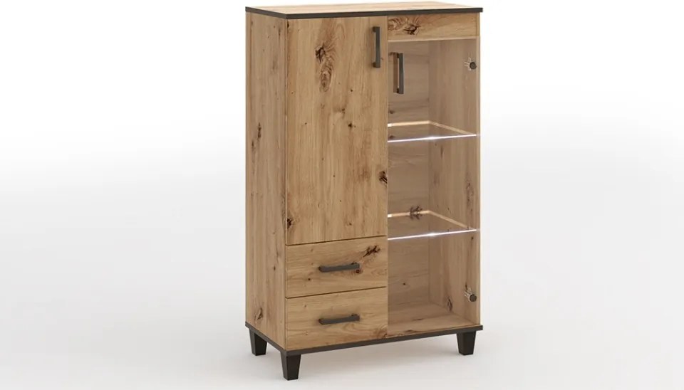 Vitrina cu doua usi si doua sertare, Pola, ADRK Furniture (Inaltime: 132 cm)