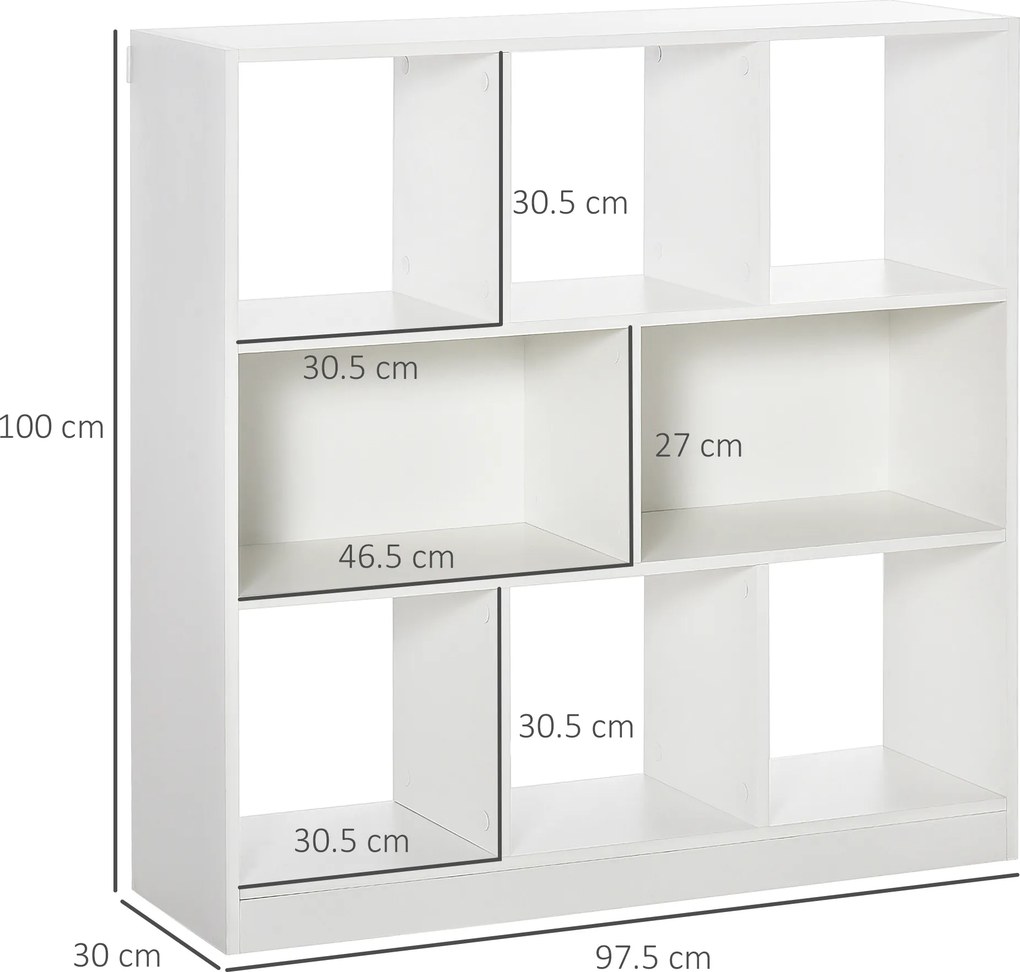 HOMCOM Bibliotecă Raft cu 8 Compartimente, Bibliotecă Modernă pentru Camera de Zi, Dormitor, Birou, 97.5x30x100 cm, Alb | Aosom Romania
