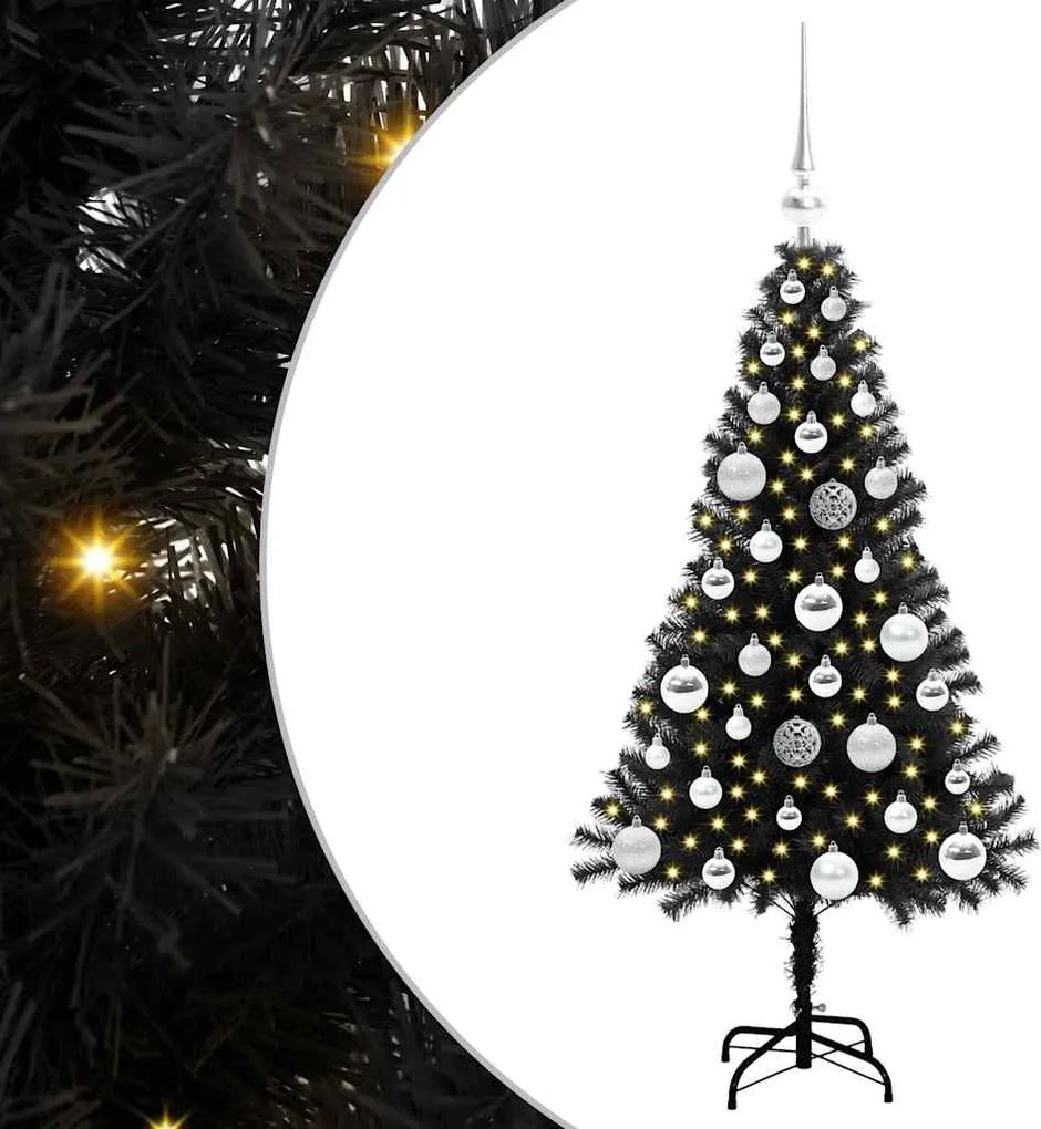 vidaXL Brad de Crăciun cu 150 LED cu suport Negru 120 cm PVC