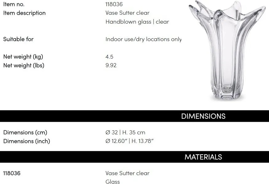 Vaza, Vas decorativ design LUX Sutter, clear