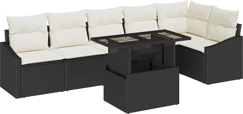 vidaXL Set de canapele pentru grădină cu pernă 7 pcs negru și crem
