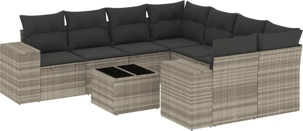 vidaXL Set canapele de grădină cu perne, 9 piese gri deschis poliratan