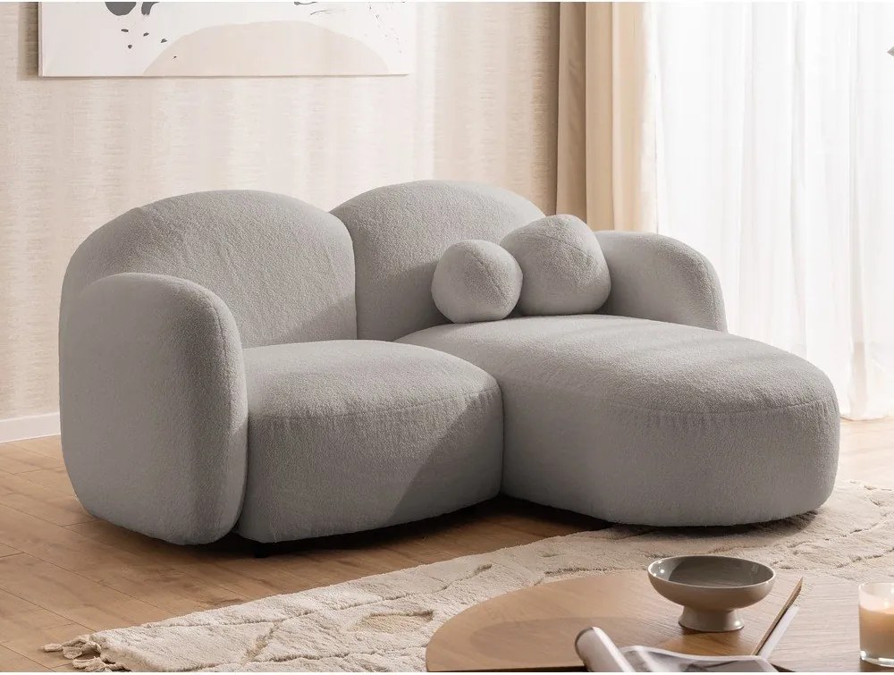 Colțar gri cu tapițerie din țesătură bouclé (cu colț pe partea dreaptă/cu șezlong) Orbit – Ropez