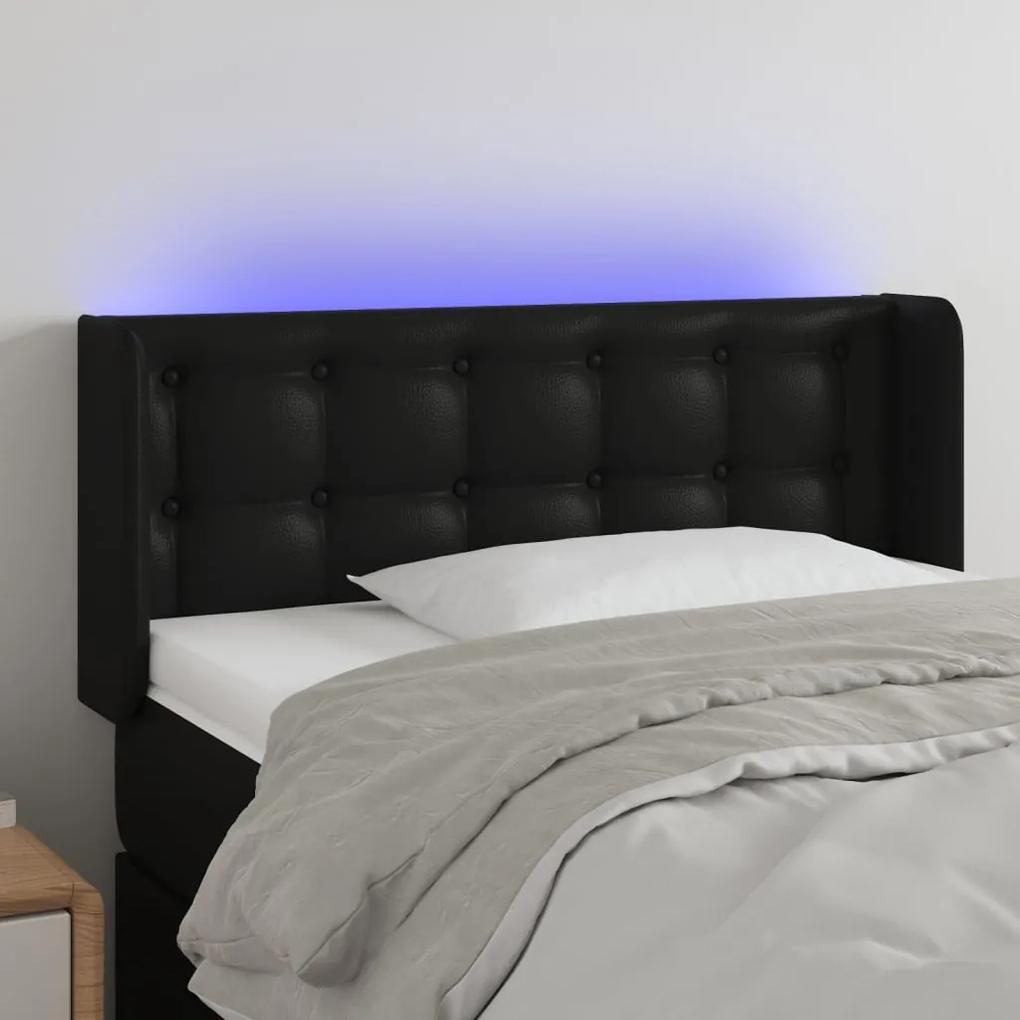Tablie de pat cu LED, negru, 83x16x78 88 cm, piele ecologica 1, Negru, 83 x 16 x 78 88 cm