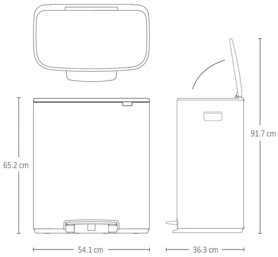 Coș de gunoi argintiu mat de reciclat/cu pedală din oțel 60 l Bo – Brabantia