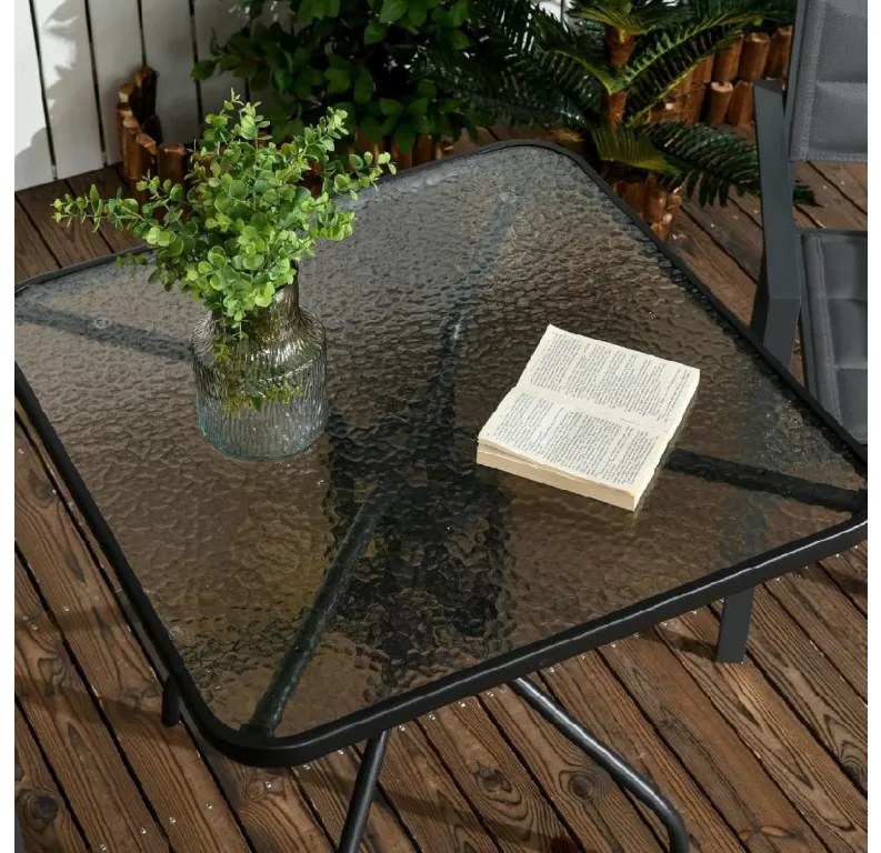 Masa de gradina patrata cu blat de sticla ISLAND 60x60 cm, negru