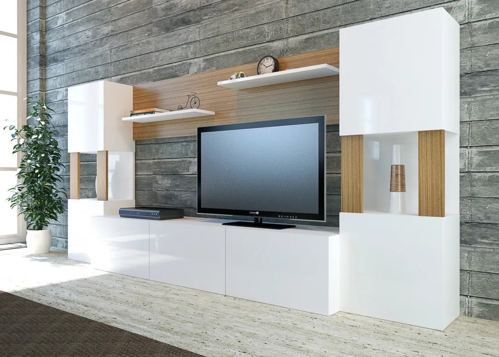 Ansamblu Comoda TV Lore Alb-Teak